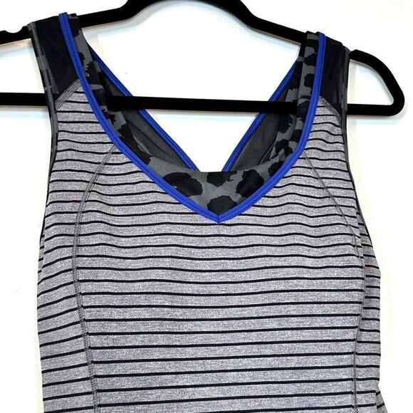 Lululemon Athletica Striped Cherry Cheetah Super Sport Tank Black Gray Size 6 - Picture 3 of 6